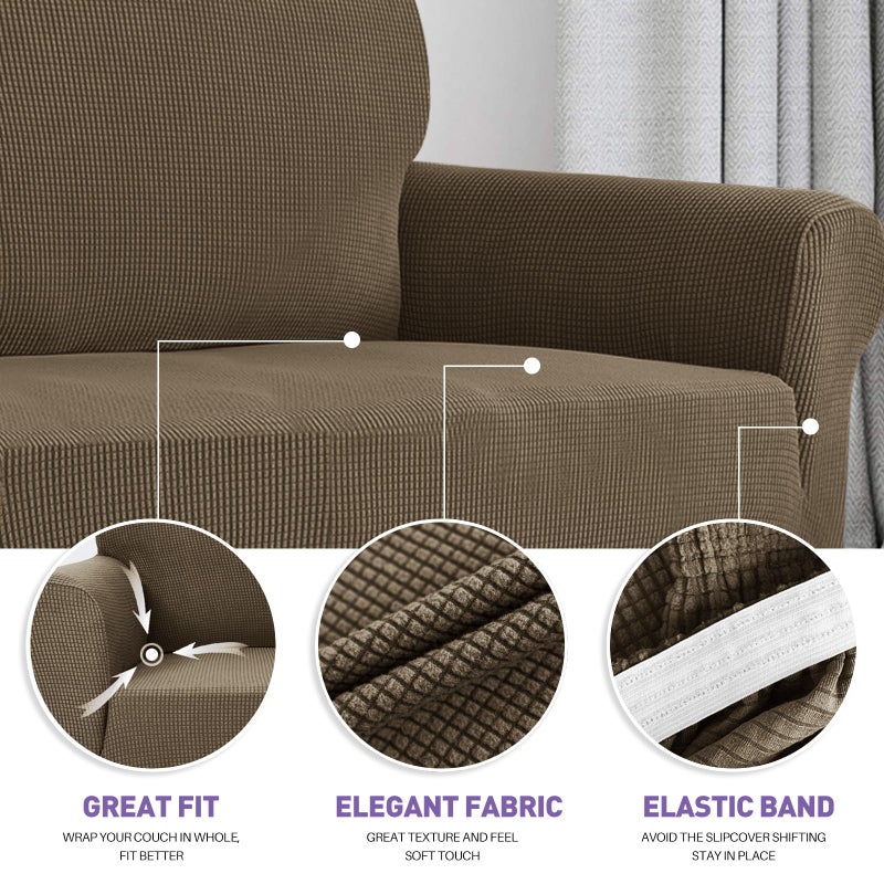 ZNSAYOTX Super Stretch Couch Cover (72"-92") Universal Sofa Covers with Elastic Bottom, Dog Cat Pets Friendly Washable Furniture Protector Fitted Sofa Slipcovers Stay in Place (Brown, Sofa) - Image 3